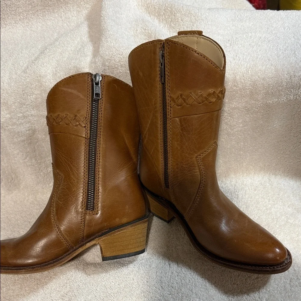 Old West Tan Leather Kids Boots